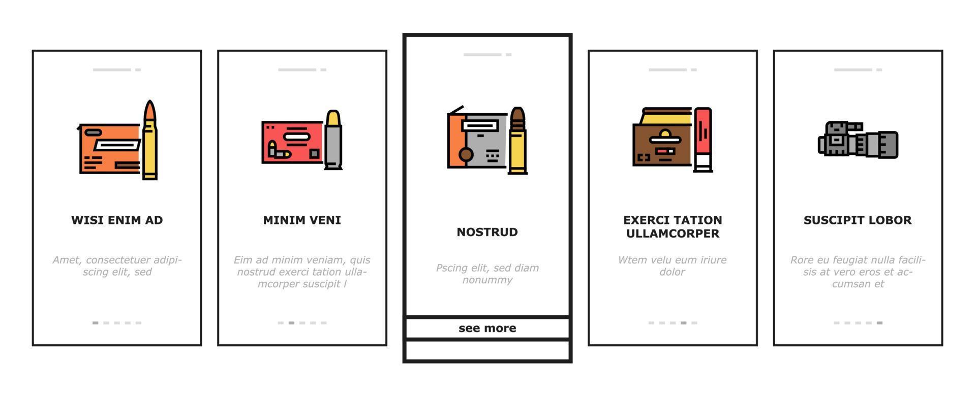 skjutvapen och tillbehör onboarding ikoner som vektor