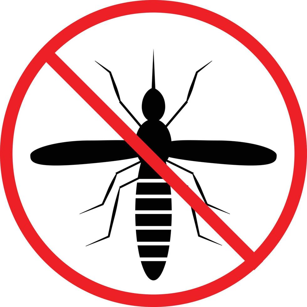 Mückenwarnschild. Anti-Mücken-Symbol auf weißem Hintergrund. Verbotszeichen. Zika-Virus stoppen. vektor