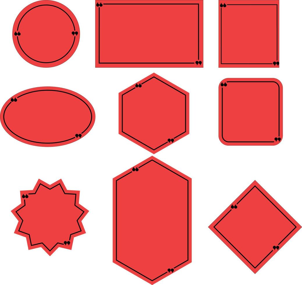 roter Anführungsfeldrahmen auf weißem Hintergrund. Zitat-Box-Symbol. SMS-Quote-Boxen. leeres Vorlagenzitat-Textsymbol. rotes Bannerzeichen. vektor