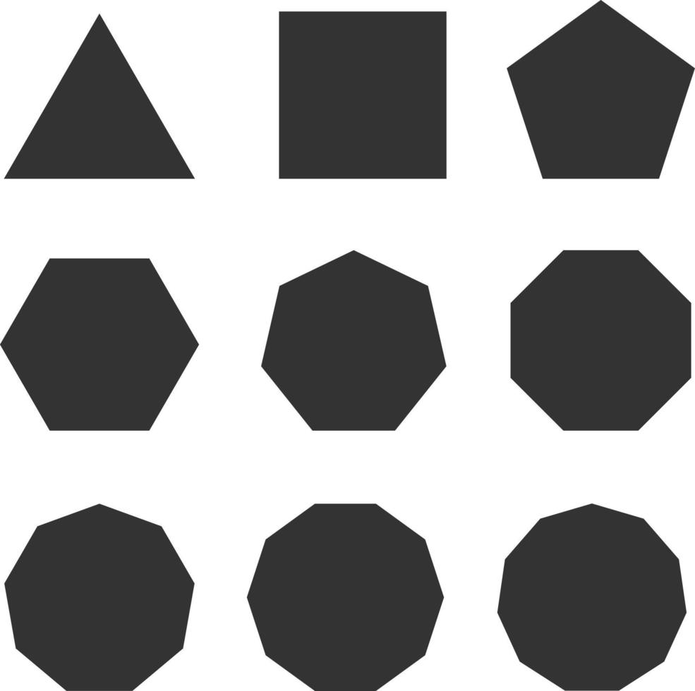 Symbol der Linie Polygon, Dreieck, Viereck, Fünfeck, Sechseck, Siebeneck, Achteck, Neueck, Zehneck. flacher Stil. vektor