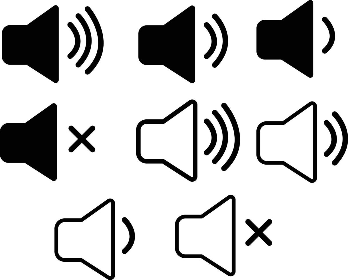 Stellen Sie das Lautsprechersymbol auf weißem Hintergrund ein. Lautsprecher Zeichen. Klangsymbol. Lautsprecher-Lautstärkesymbol für Ihr Website-Design, Logo, App, ui. flacher Stil. vektor