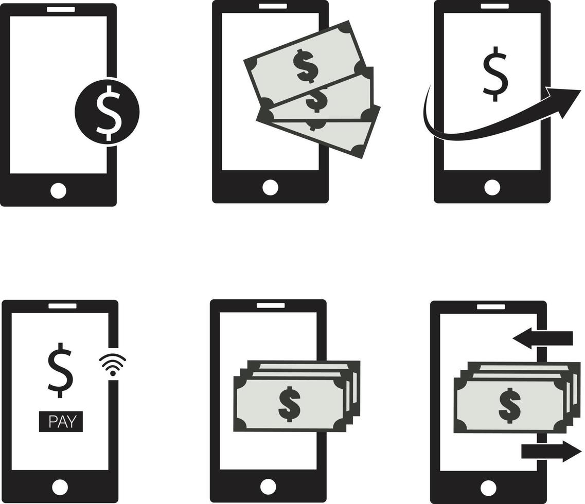 Symbol für mobiles Geld auf weißem Hintergrund. Smartphone und Dollarzeichen. finanzielle, mobile zahlungs- und geldtransfersymbole. flacher Stil. vektor