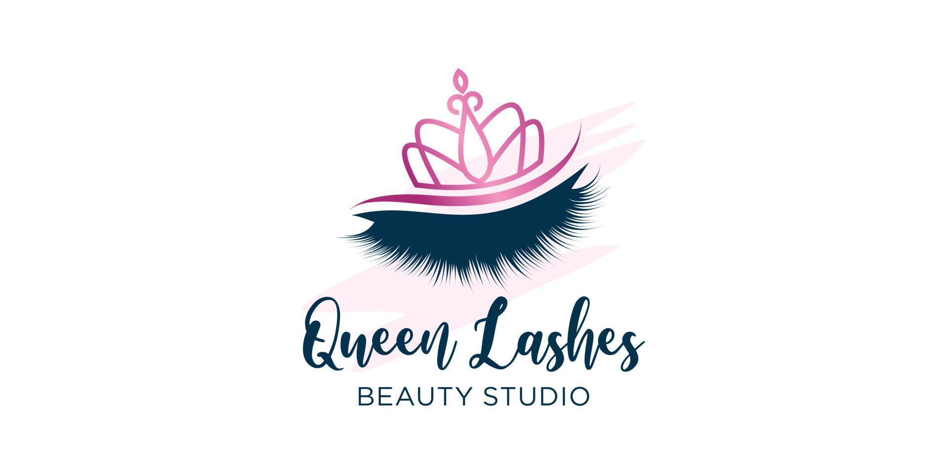 Wimpern-Icon-Logo-Design mit Beauty-Queen-Element-Stil Premium-Vektor vektor