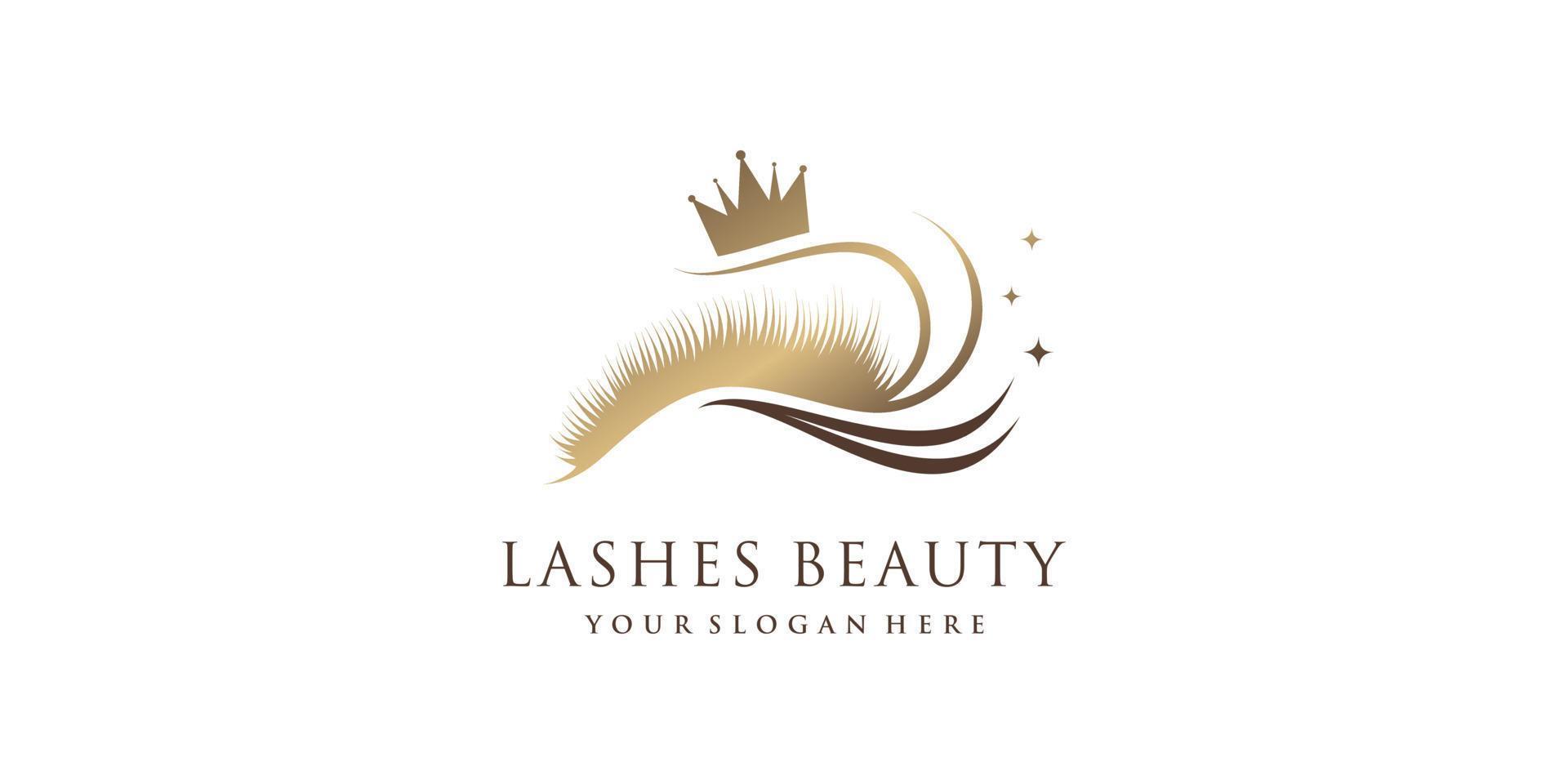 Wimpern-Icon-Logo-Design mit Beauty-Queen-Element-Stil Premium-Vektor vektor