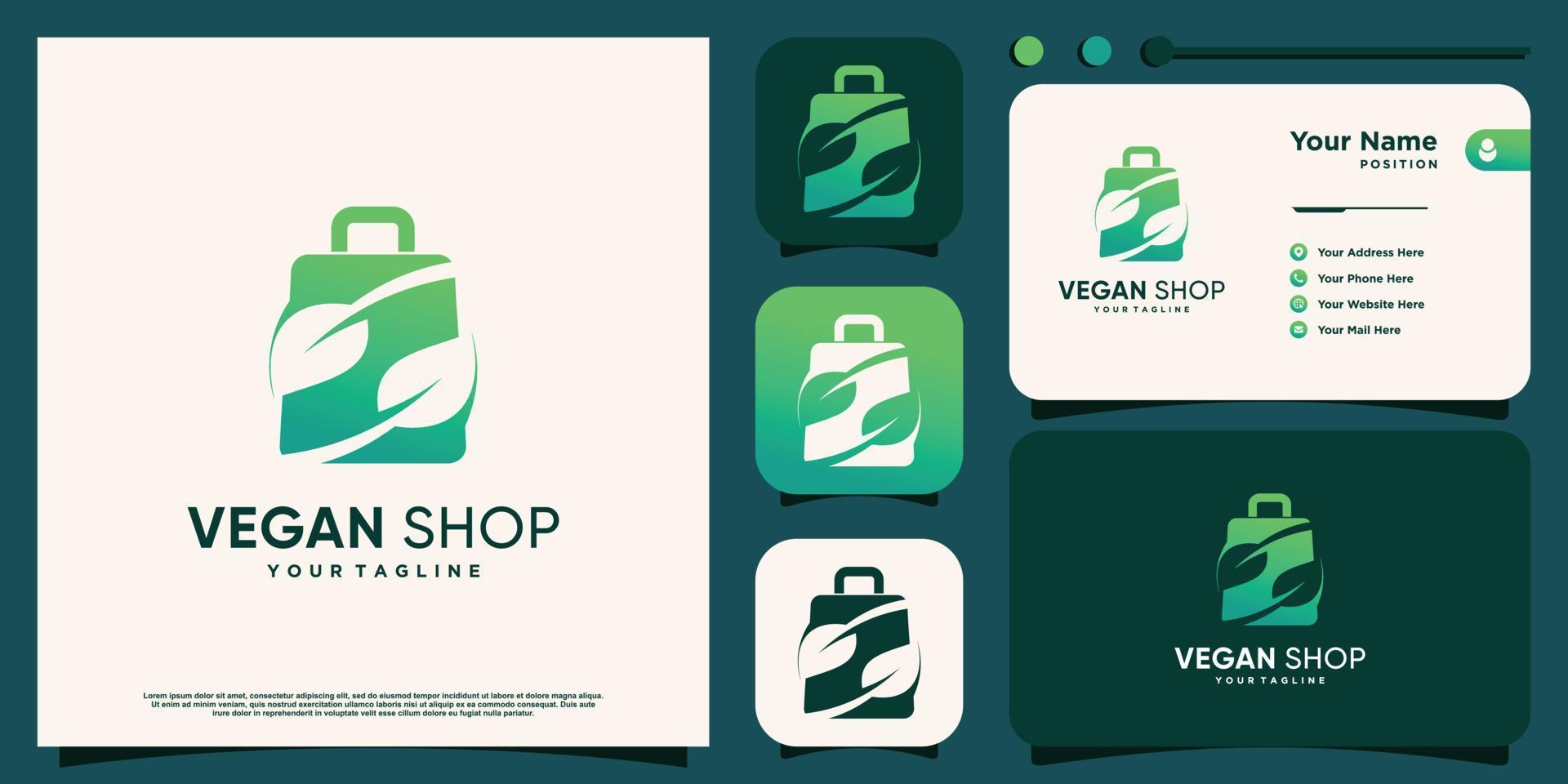 veganes Shop-Logo mit kreativem Elementkonzept Premium-Vektor vektor
