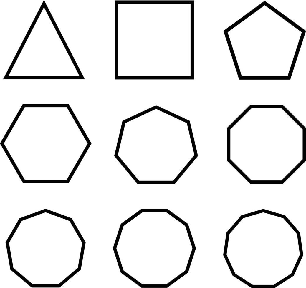 symboltriangel, rektangel, femhörning, hexagon, hexagon, oktagon. hexagon ikon polygon former. vektor