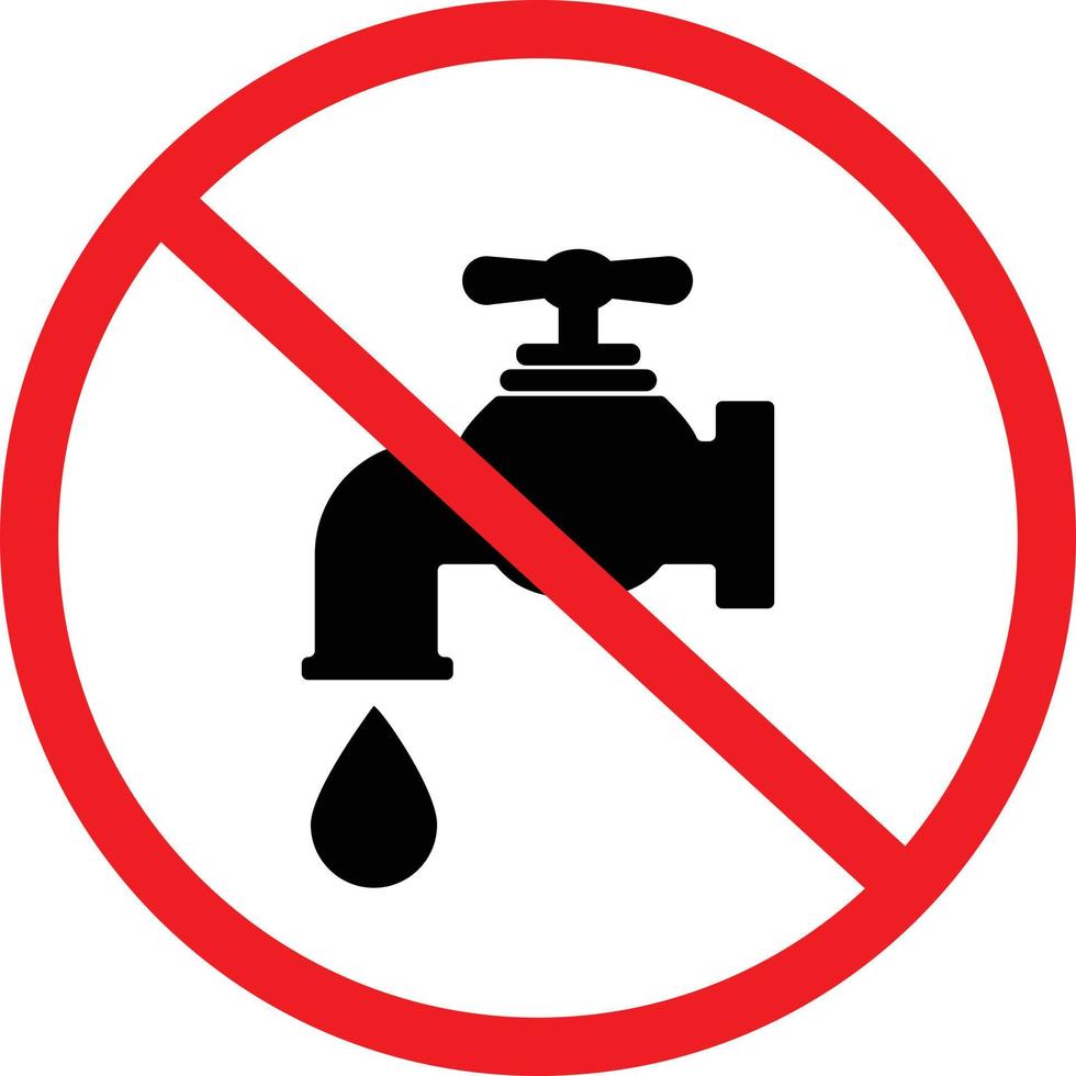 Kein Wassersymbol auf weißem Hintergrund. Wasserleck-Symbol stoppen. kein wasserzeichen trinken. flacher Stil. vektor