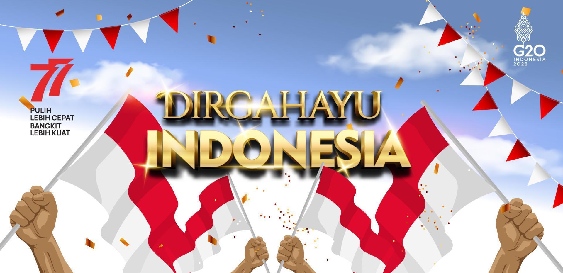Indonesien 77 år. Indonesiens självständighetsdag. illustration affisch mall design vektor