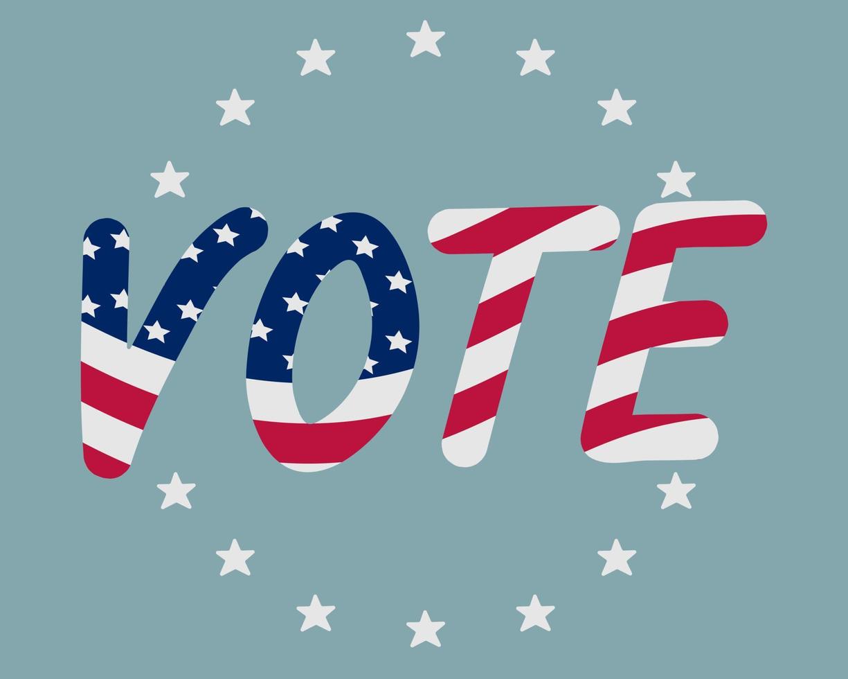 rösta. presidentval i Amerikas förenta stater. texten är i färgerna från USAs flagga. vektor illustration. isolerade grön bakgrund. ram gjord av stjärnor. politiska ämnen.