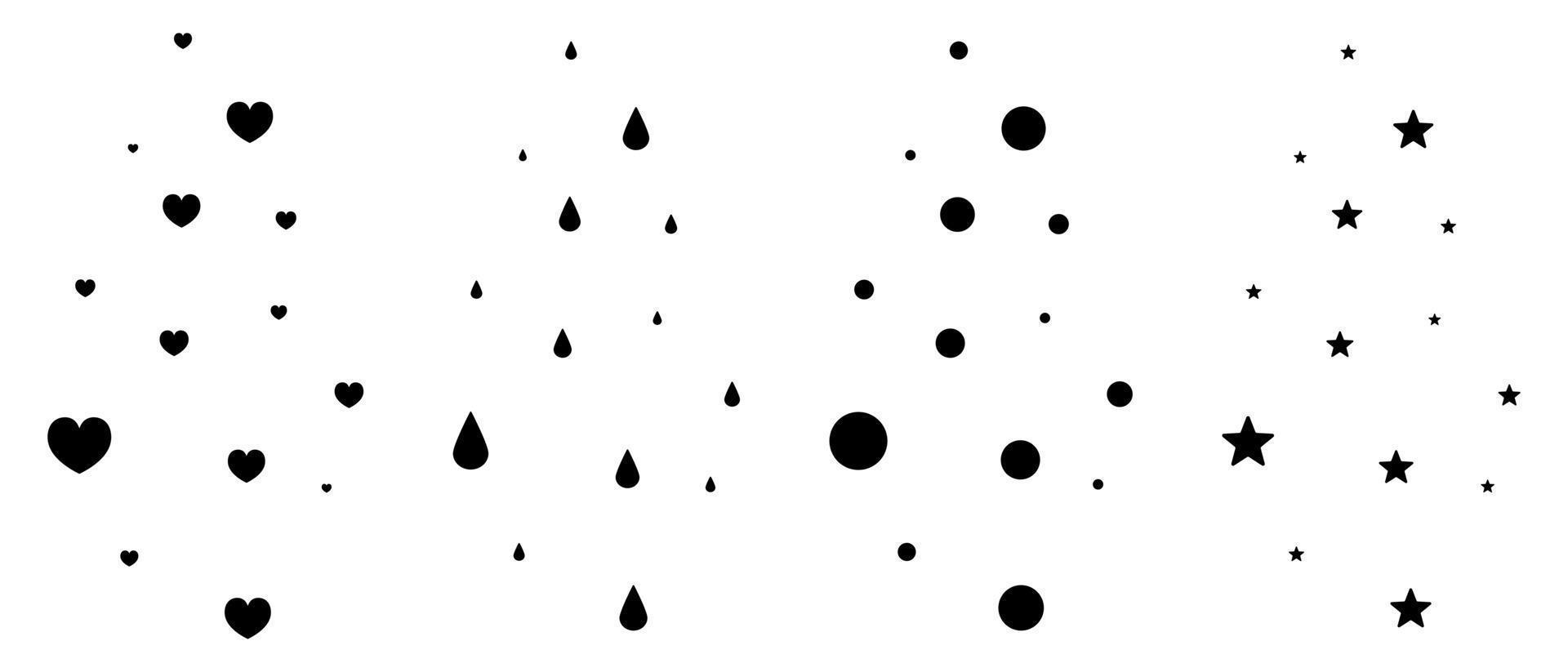 Herzen, Tropfen, Blasen und Sterne. Silhouette. ein Satz aufsteigender Vektorelemente. isolierter Hintergrund. vektor