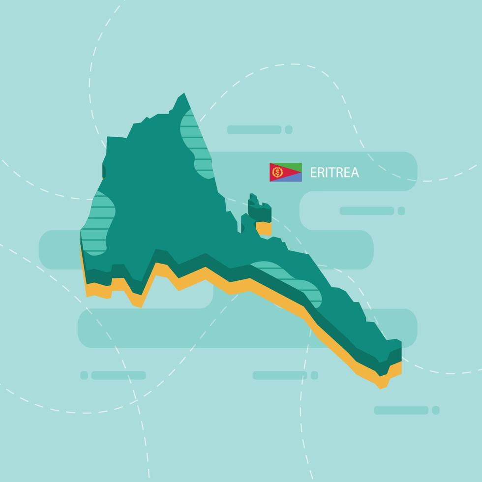 3D-Vektorkarte von Eritrea mit Namen und Flagge des Landes auf hellgrünem Hintergrund und Bindestrich. vektor