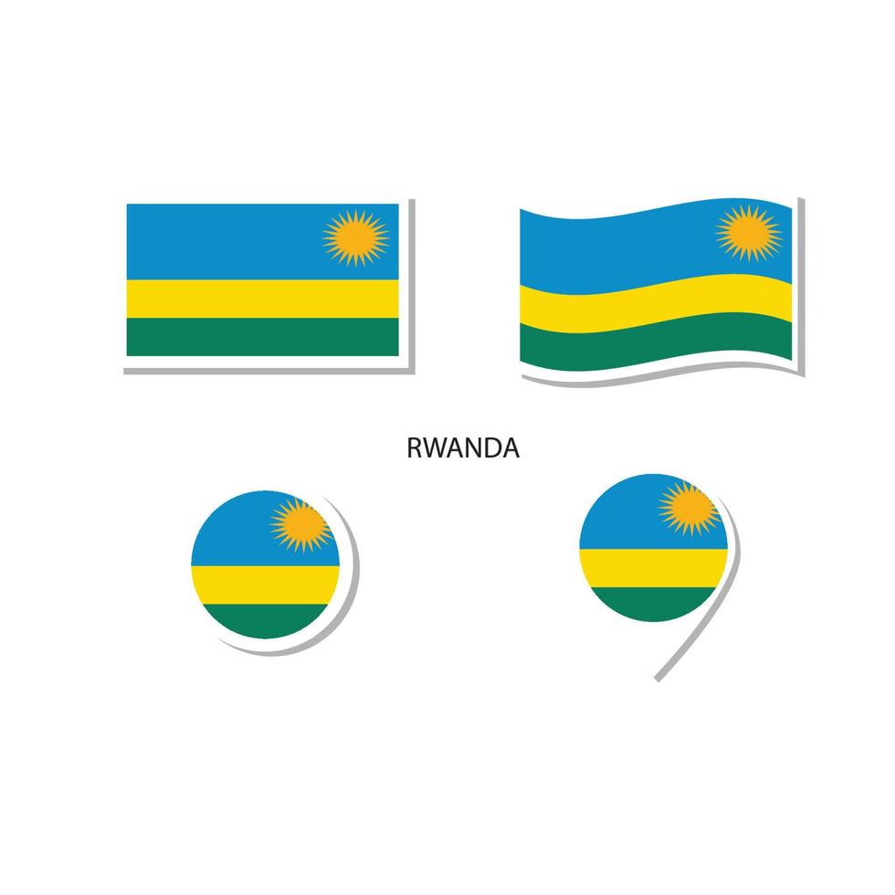 rwanda flagga logotyp ikonuppsättning, rektangel platta ikoner, cirkulär form, markör med flaggor. vektor