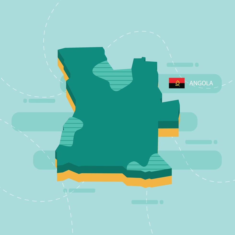 3D vektorkarta över angola med namn och flagga för landet på ljusgrön bakgrund och streck. vektor