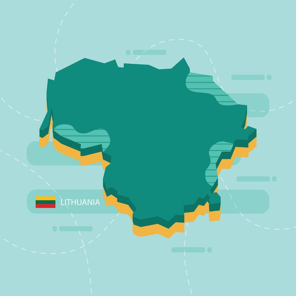 3D-Vektorkarte von Litauen mit Namen und Flagge des Landes auf hellgrünem Hintergrund und Bindestrich. vektor