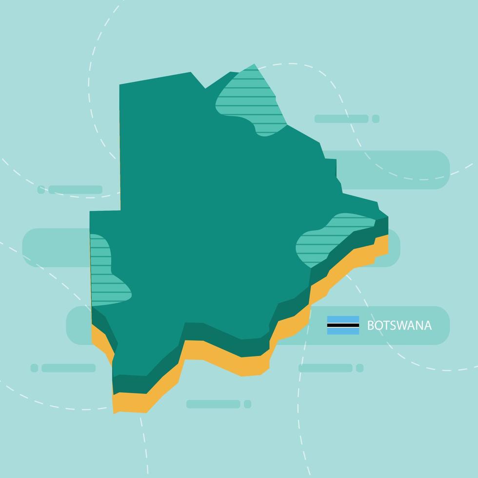 3D vektorkarta över botswana med namn och flagga för landet på ljusgrön bakgrund och streck. vektor