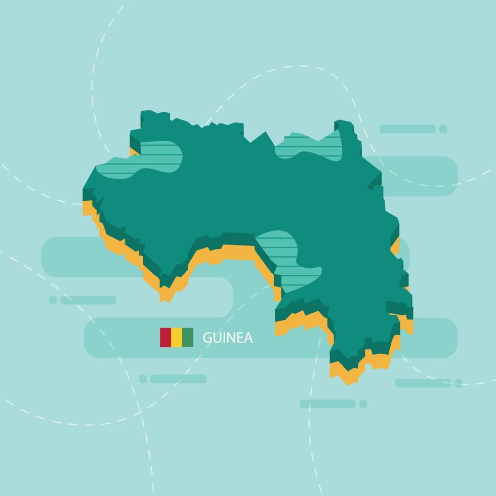 3D-Vektorkarte von Guinea mit Namen und Flagge des Landes auf hellgrünem Hintergrund und Bindestrich. vektor