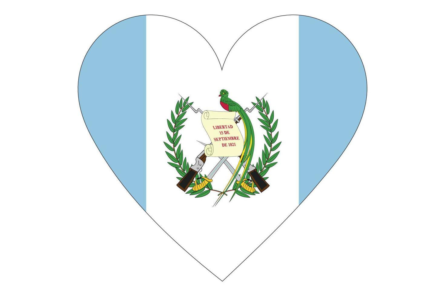 Herzflaggenvektor von Guatemala auf weißem Hintergrund. vektor