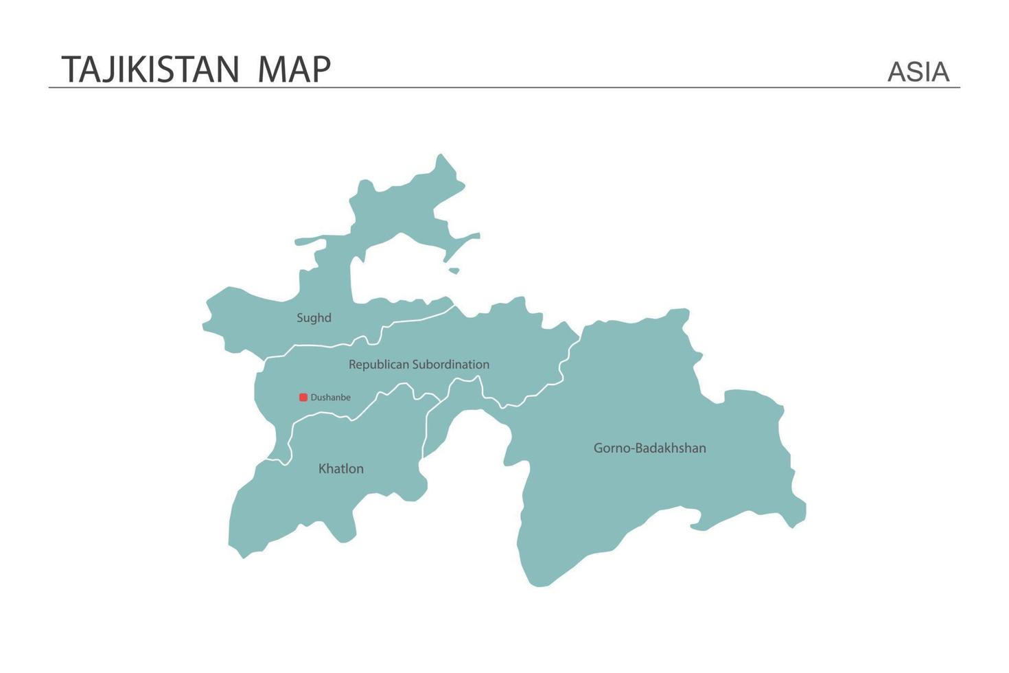 Tadschikistan-Kartenvektorillustration auf weißem Hintergrund. Karte hat alle Provinzen und markiert die Hauptstadt von Tadschikistan. vektor