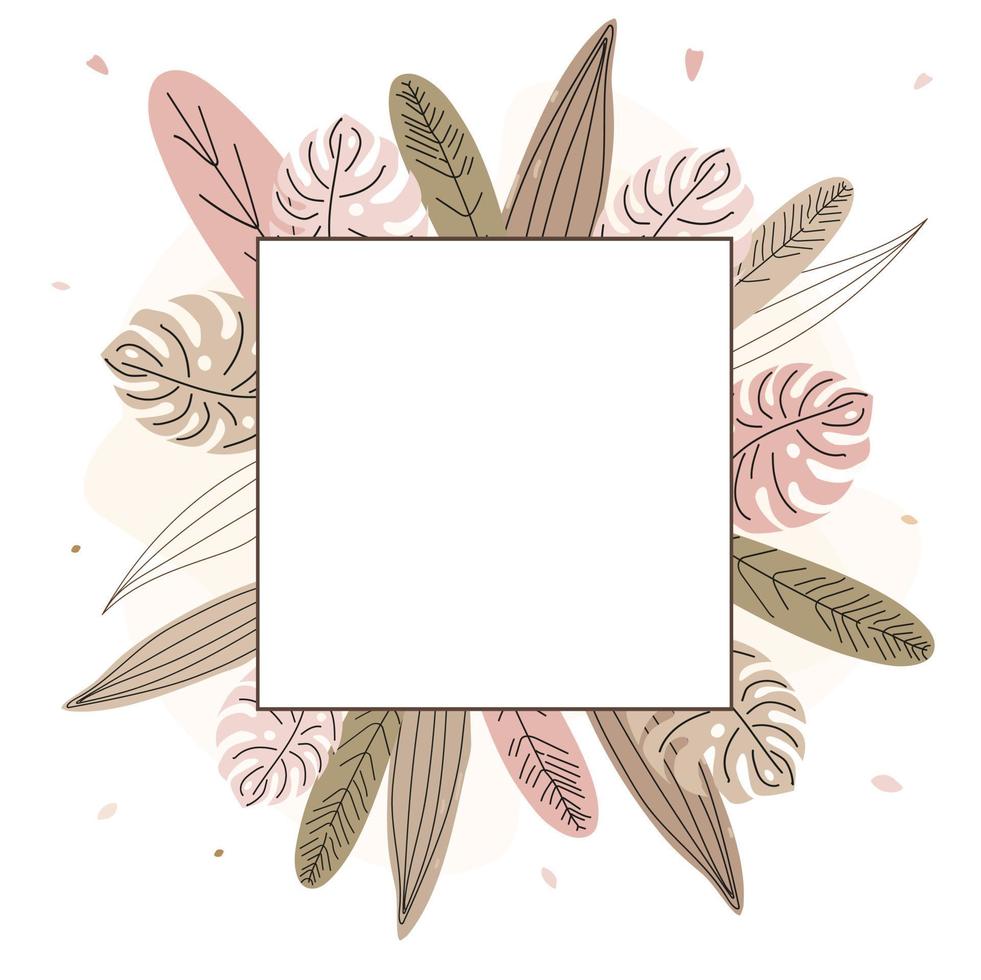 ein quadratischer floral-tropischer Rahmen für soziale Netzwerke im Stil eines Doodles. vektor