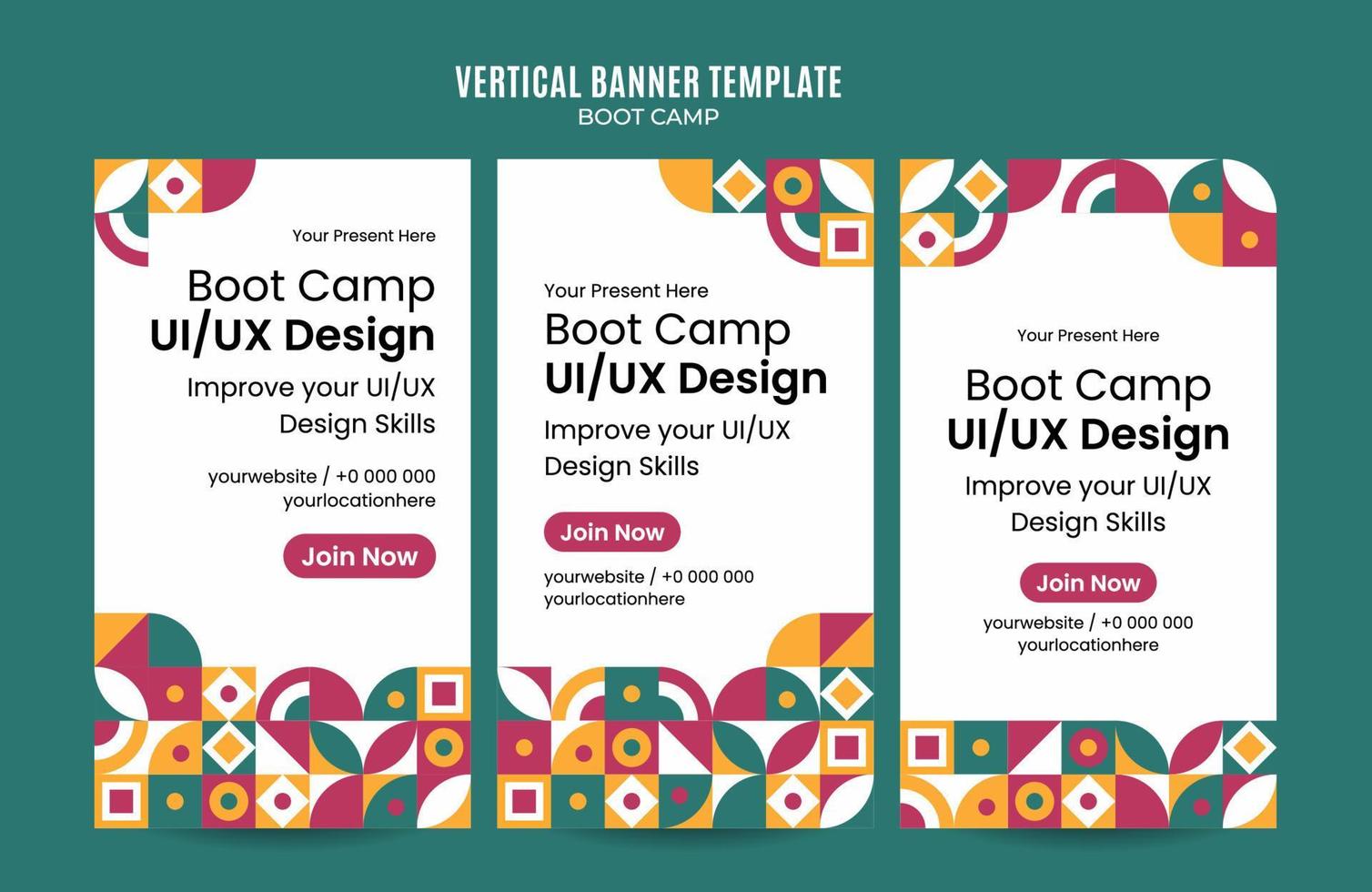 moderne geometrie - bootcamp-webbanner für vertikale plakate, banner, raumfläche und hintergrund sozialer medien vektor