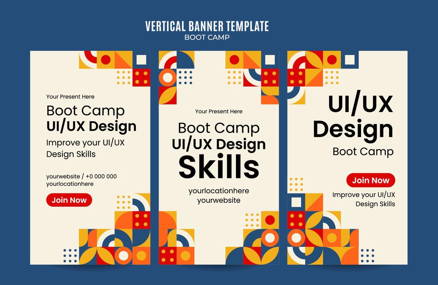 modern geometri - bootcamp webbbanner för sociala medier vertikal affisch, banner, rymdområde och bakgrund vektor