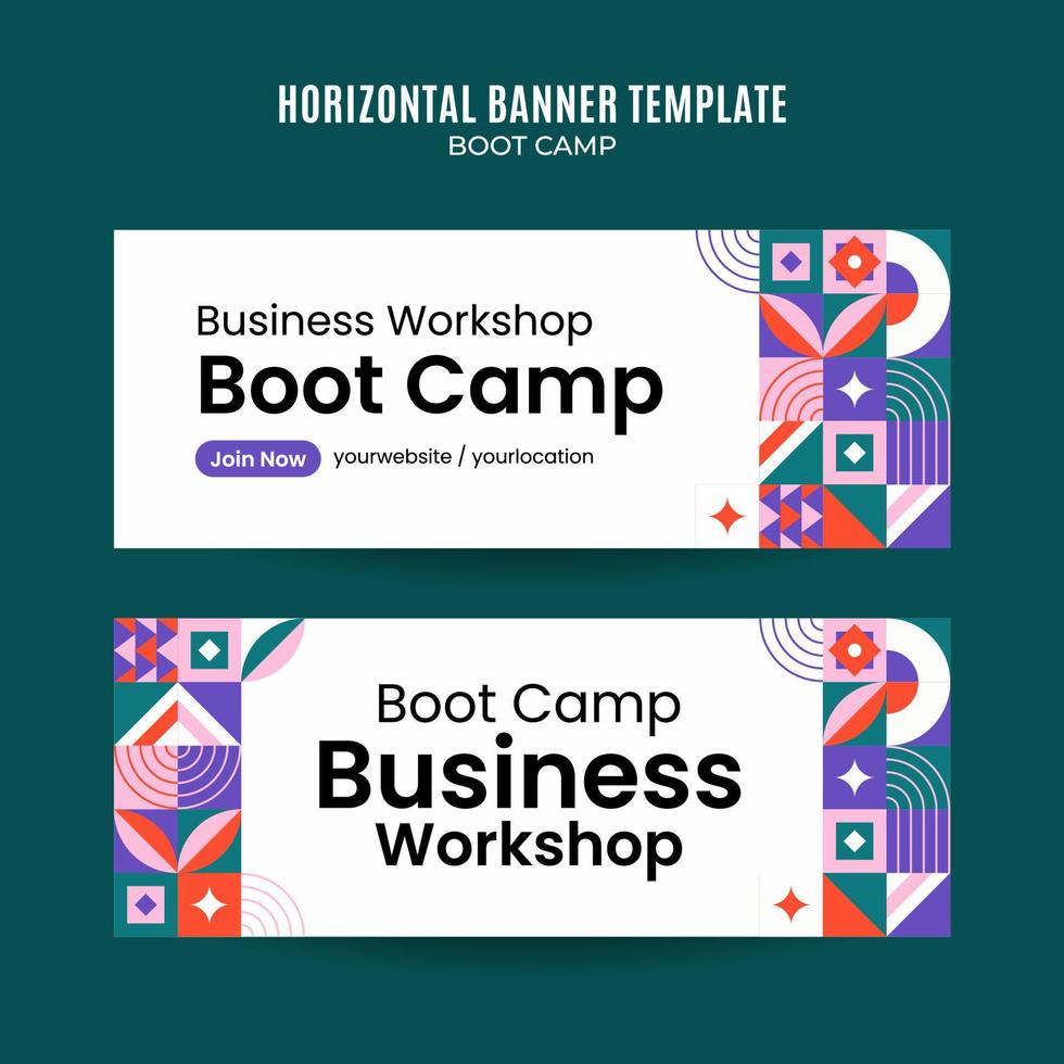 moderne geometrie - bootcamp-webbanner für horizontale plakate, banner, raumfläche und hintergrund sozialer medien vektor