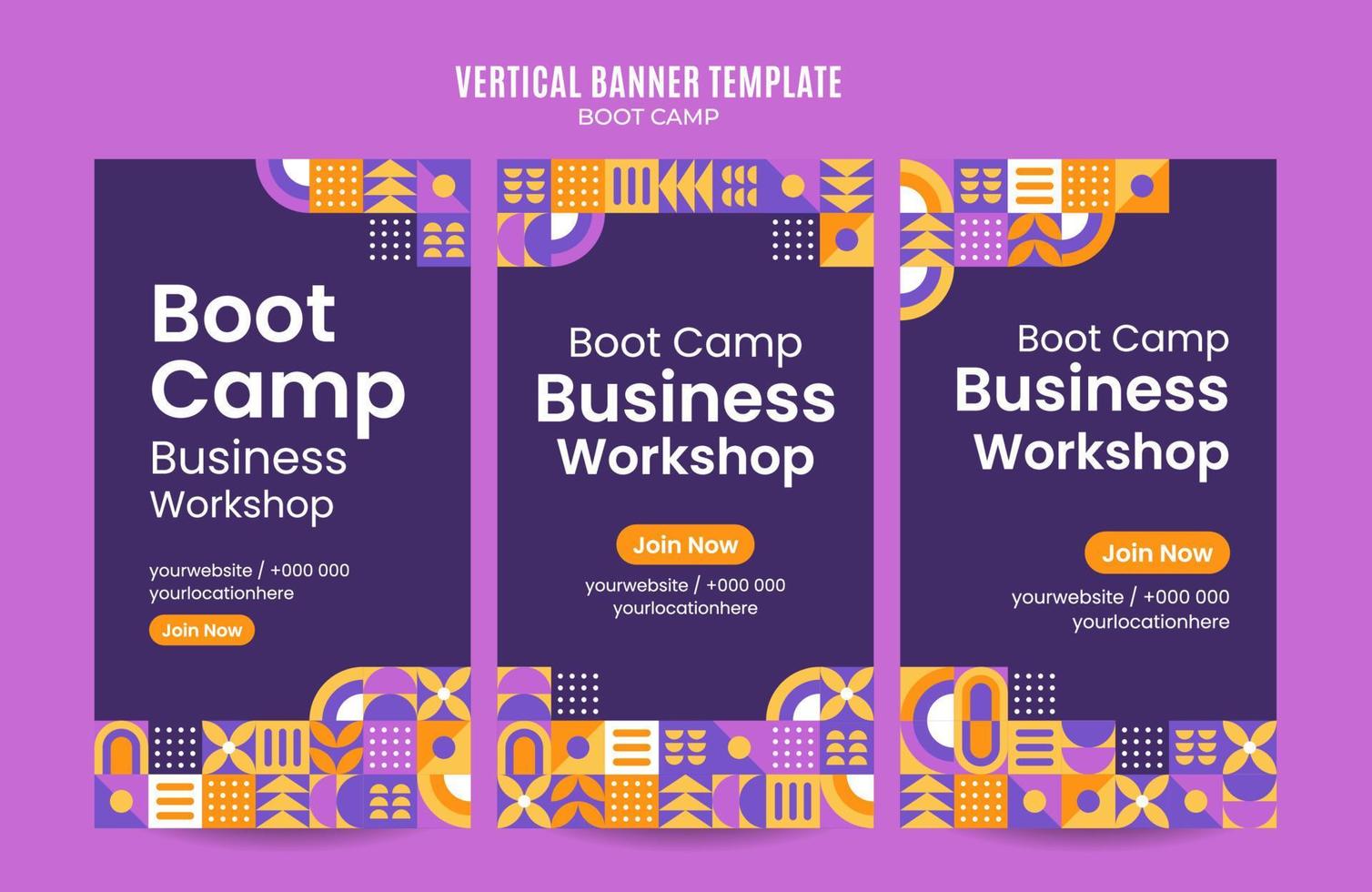 moderne geometrie - bootcamp-webbanner für vertikale plakate, banner, raumfläche und hintergrund sozialer medien vektor