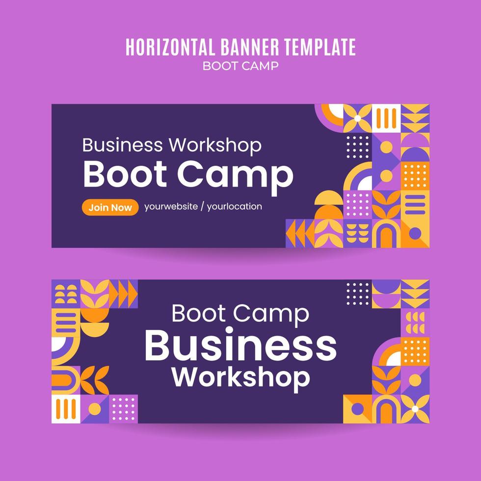 moderne geometrie - bootcamp-webbanner für horizontale plakate, banner, raumfläche und hintergrund sozialer medien vektor