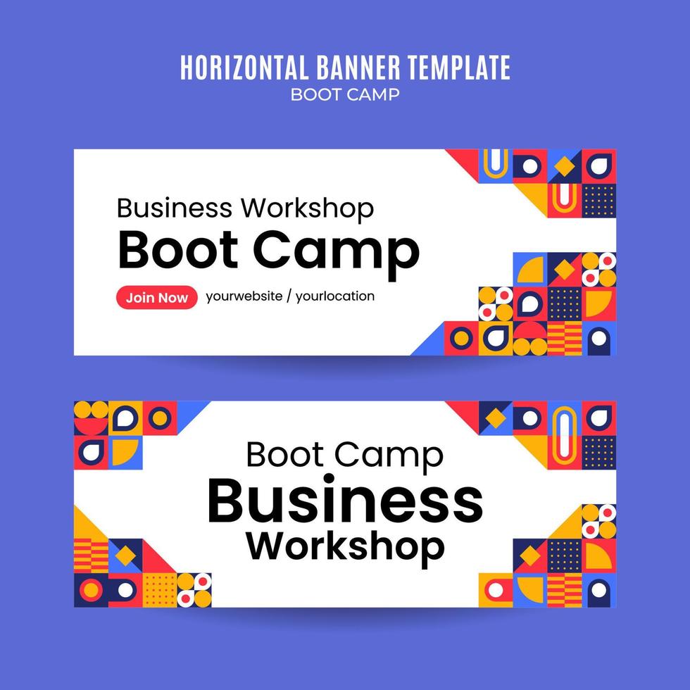 moderne geometrie - bootcamp-webbanner für horizontale plakate, banner, raumfläche und hintergrund sozialer medien vektor