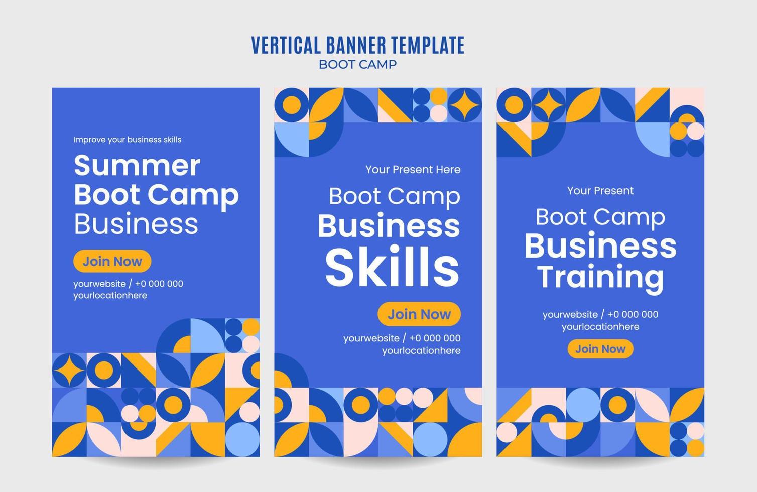 modern geometri - bootcamp webbbanner för sociala medier vertikal affisch, banner, rymdområde och bakgrund vektor