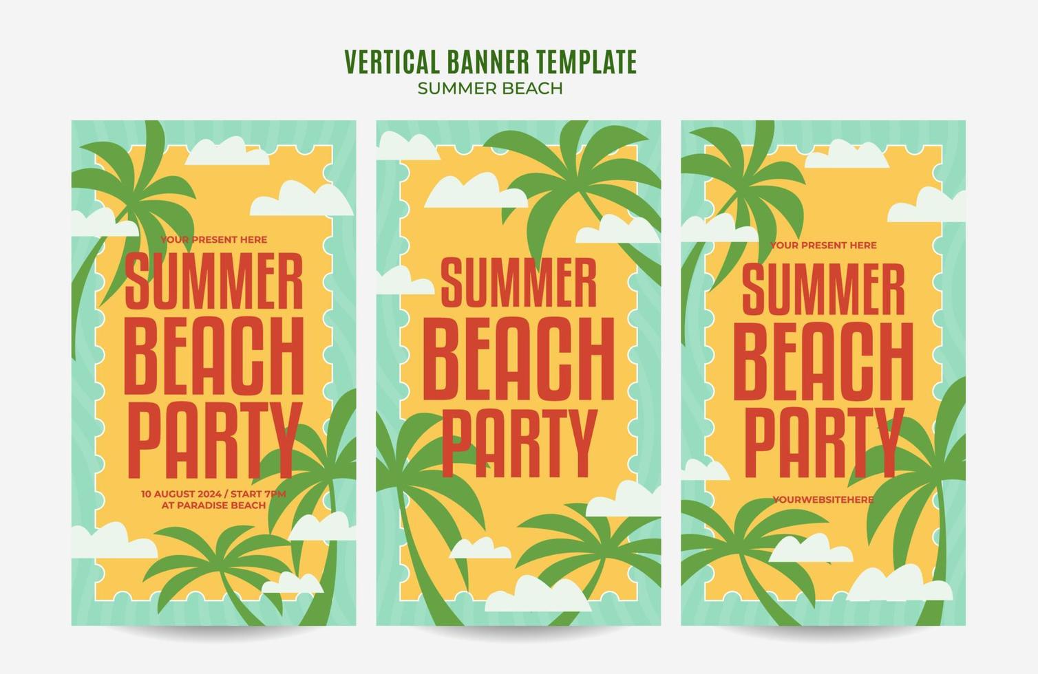 sommertag - strandparty-webbanner für vertikales plakat, banner, raumbereich und hintergrund der sozialen medien vektor