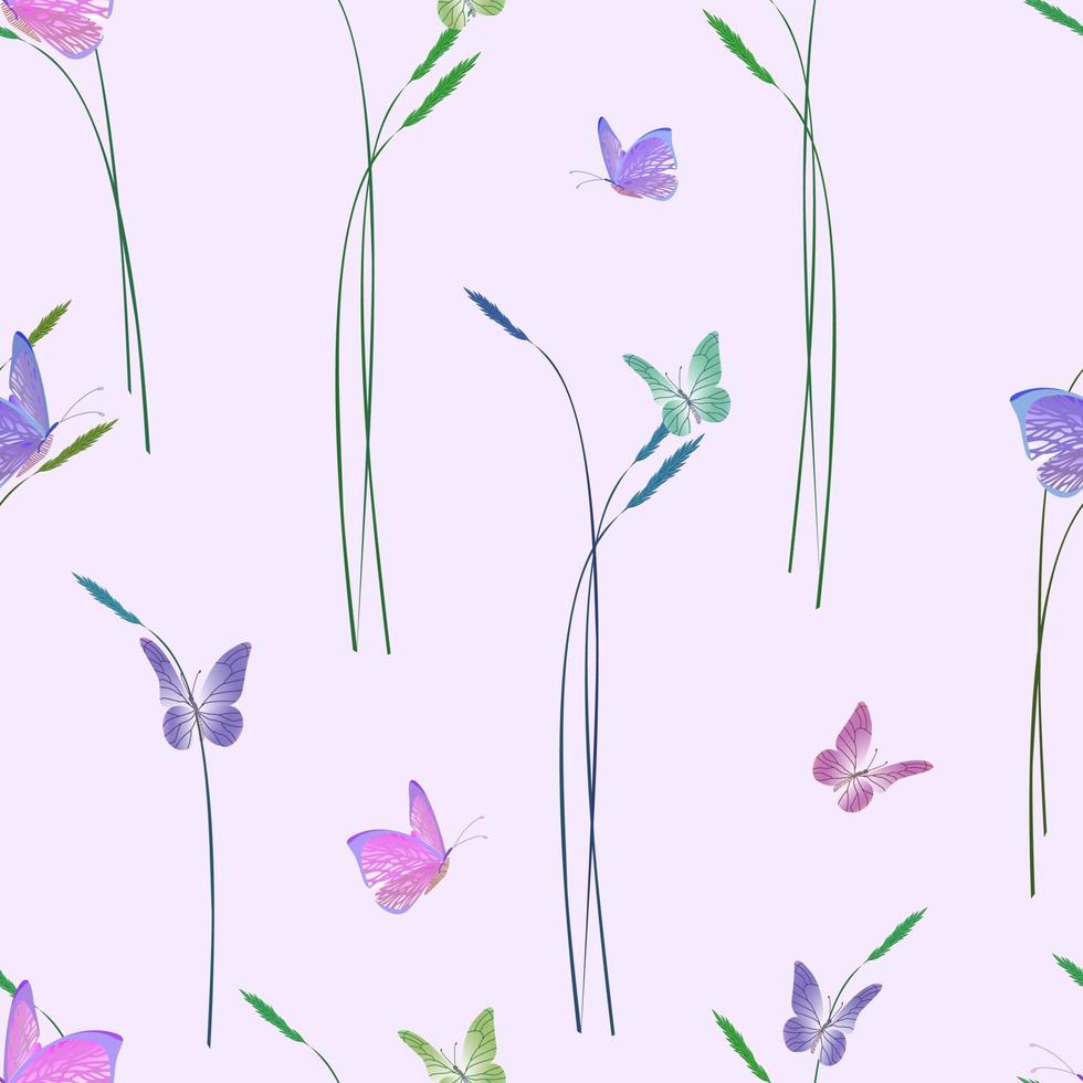 nahtloses Muster mit Schmetterlingen und Ähren. vektor