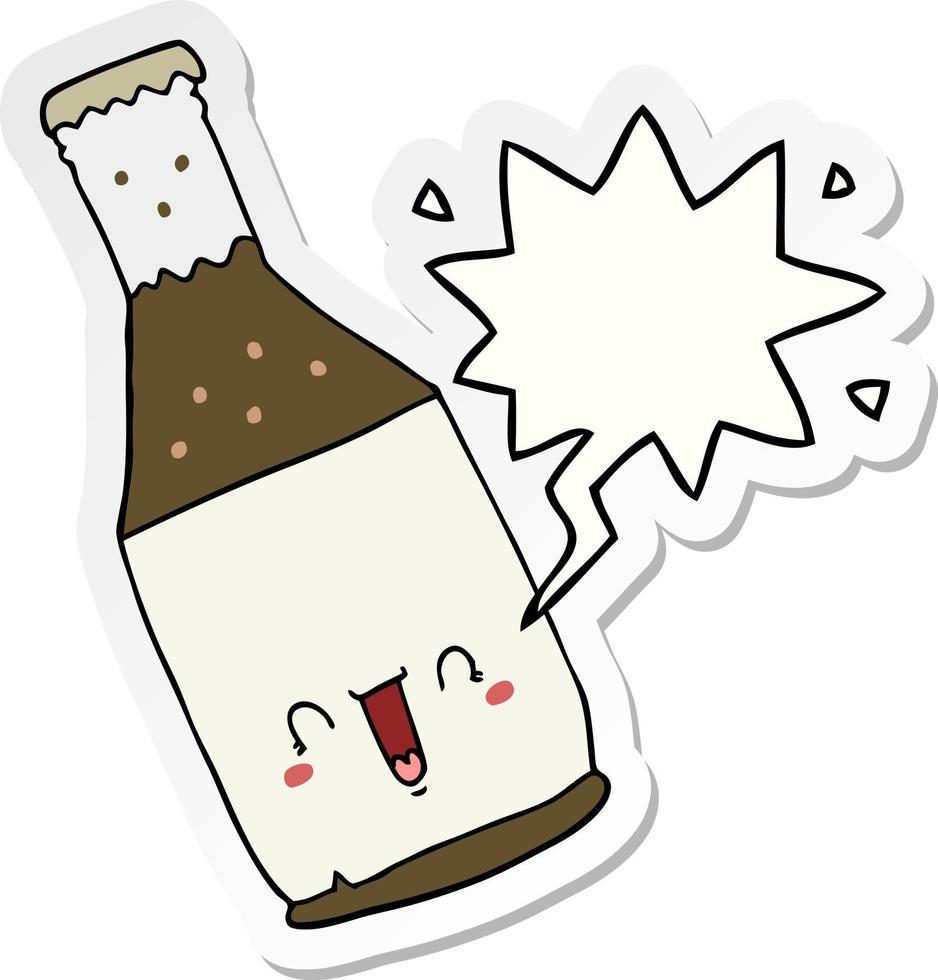 Cartoon-Bierflasche und Sprechblasenaufkleber vektor