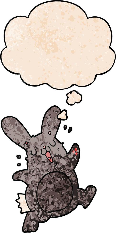 Cartoon-Kaninchen und Gedankenblase im Grunge-Texturmuster-Stil vektor