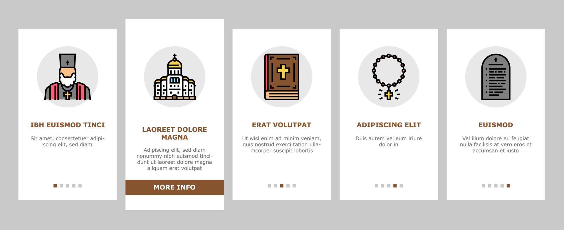 christentum religion kirche onboarding icons set vektor