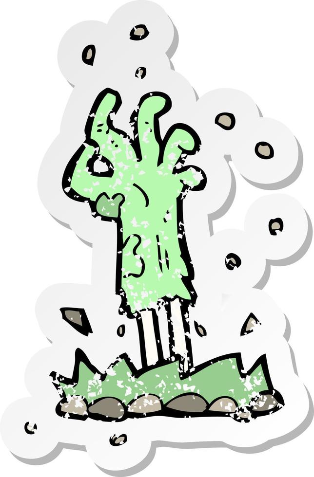 Retro-Distressed-Aufkleber einer Cartoon-Zombie-Hand, die vom Boden aufsteigt vektor