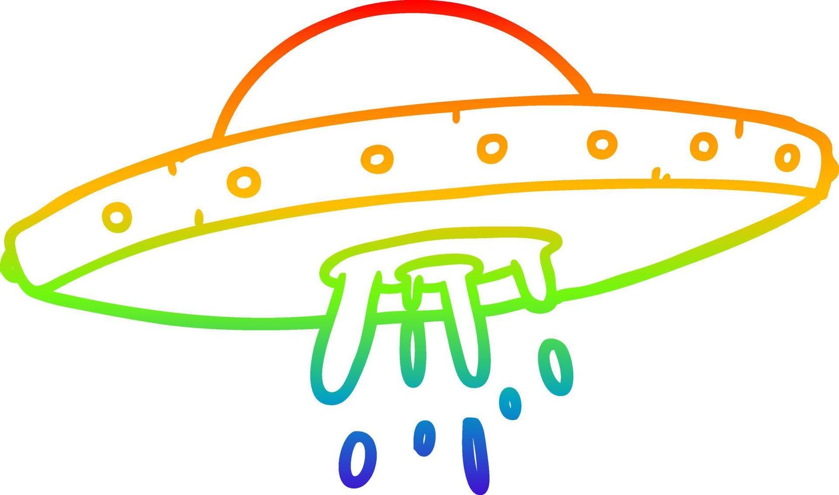 Regenbogengradientenlinie, die fliegendes ufo zeichnet vektor