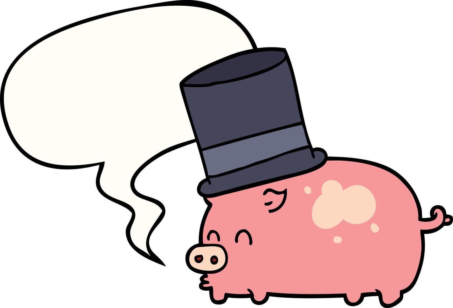 Cartoon-Schwein mit Hut und Sprechblase vektor