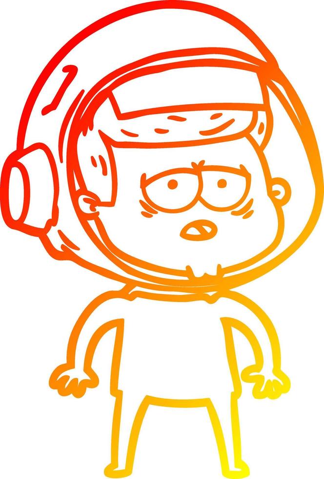 warme Gradientenlinie Zeichnung Cartoon müder Astronaut vektor