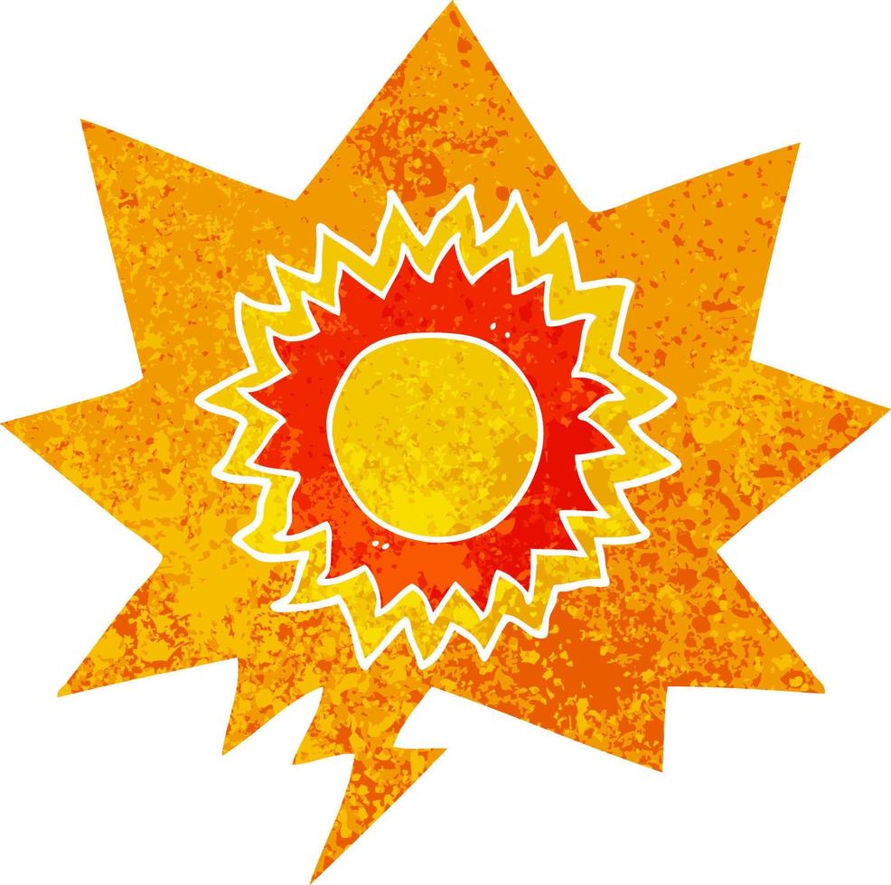 Cartoon-Sonne und Sprechblase im strukturierten Retro-Stil vektor