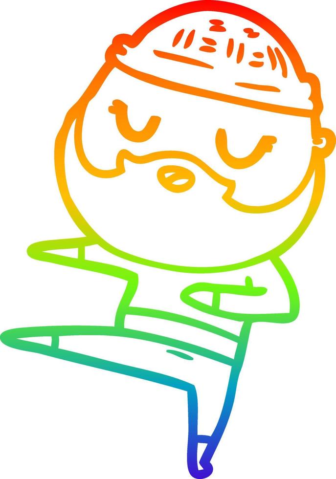 Regenbogen-Gradientenlinie Zeichnung Cartoon-Mann mit Bart tanzen vektor