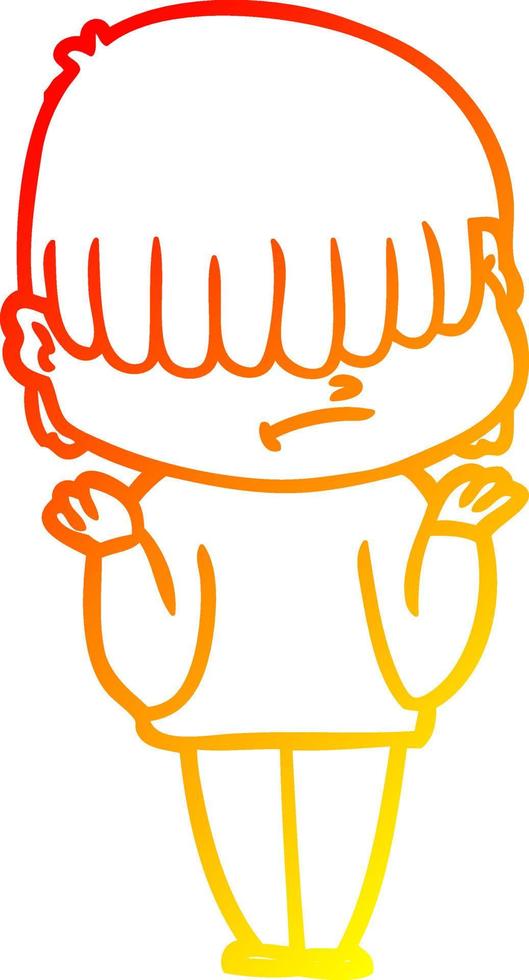 varm gradient linjeteckning tecknad pojke med stökigt hår vektor