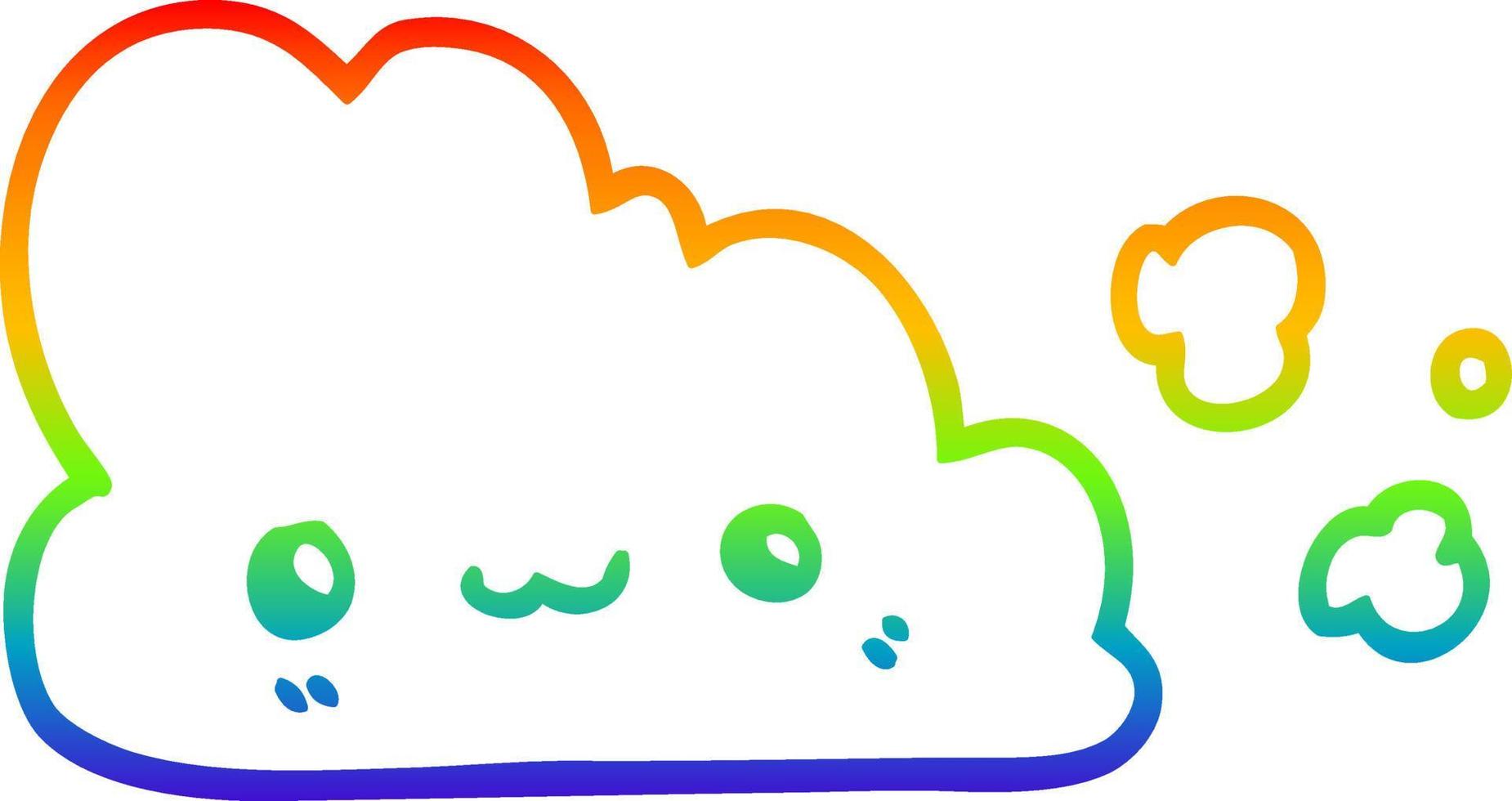 Regenbogen-Gradientenlinie, die niedliche Cartoon-Wolke zeichnet vektor