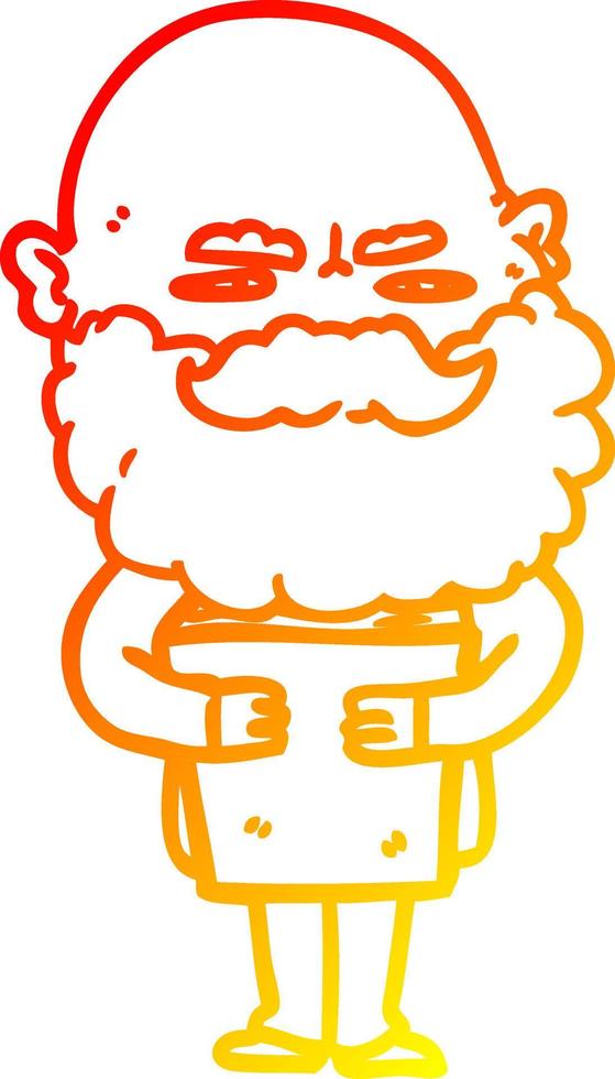 warme Gradientenlinie Zeichnung Cartoon-Mann mit stirnrunzelndem Bart vektor