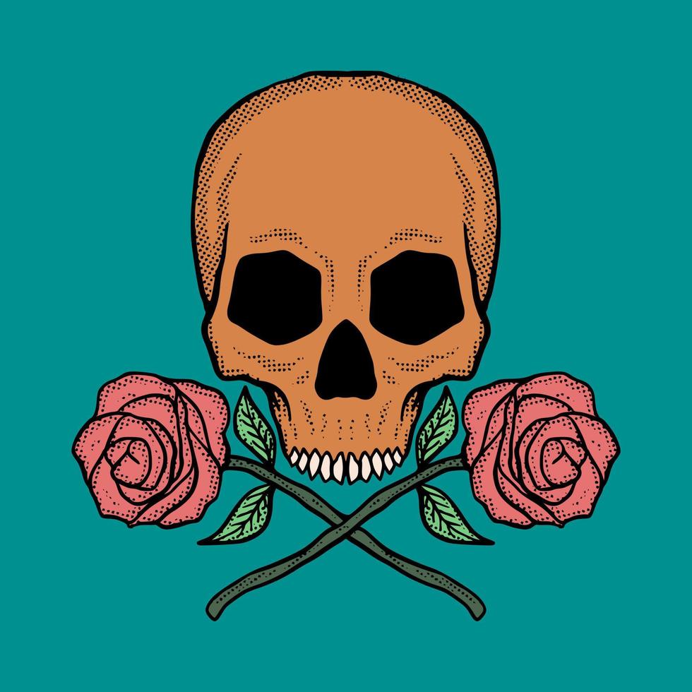 schädel blumen illustration bunter vektor zum druck auf t-shirt, logo, aufkleber etc