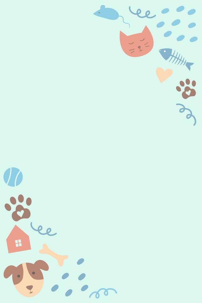 vertikaler Rahmen mit Haustieren und ihren Objekten auf blauem Hintergrund. vektor