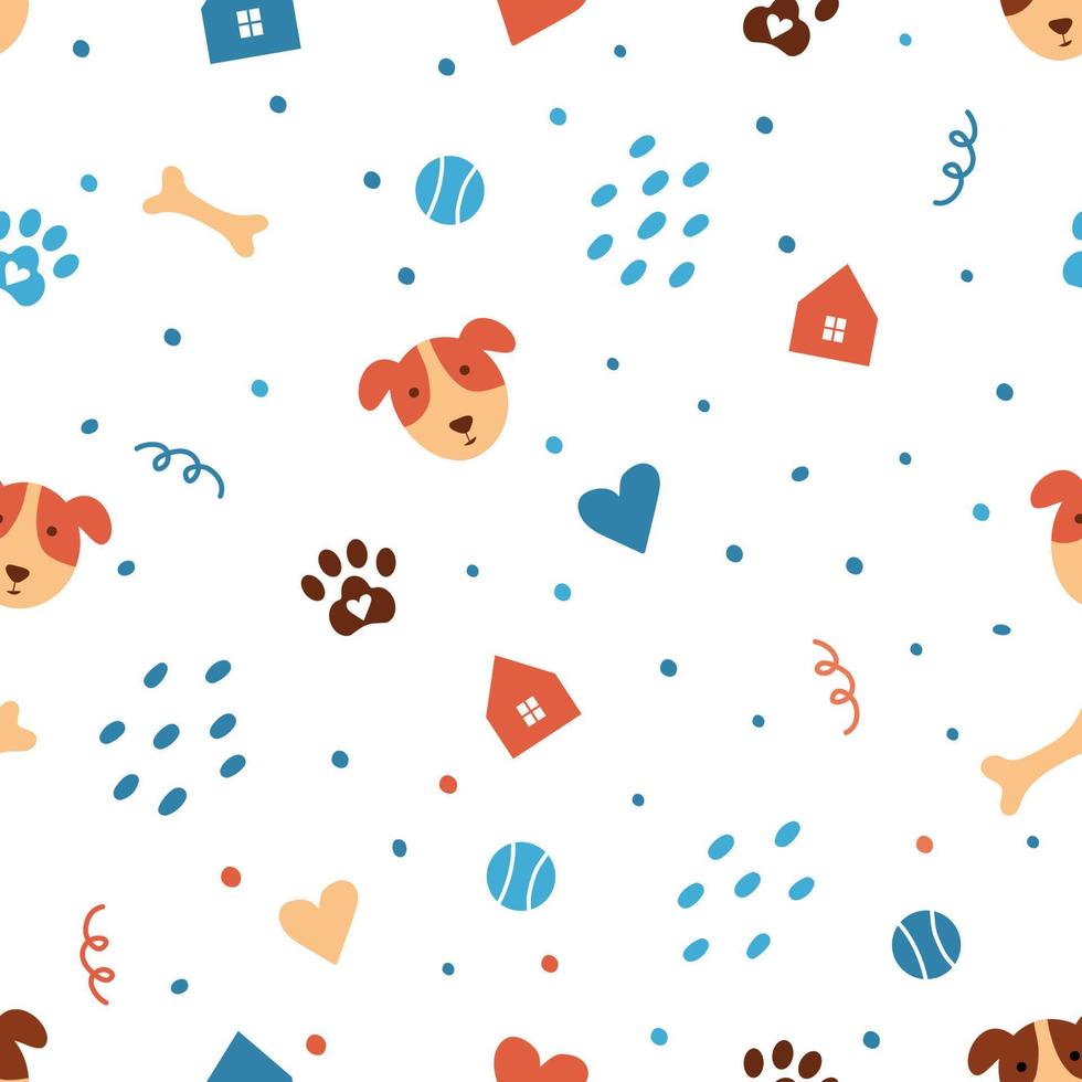 Nahtloses Muster mit niedlichem Hundekopf auf weißem Hintergrund vektor
