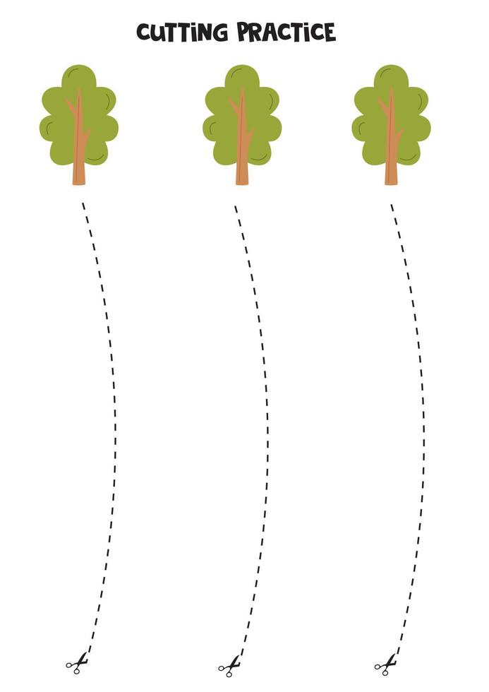 Schnittpraxis für Kinder mit grünem Baum. vektor