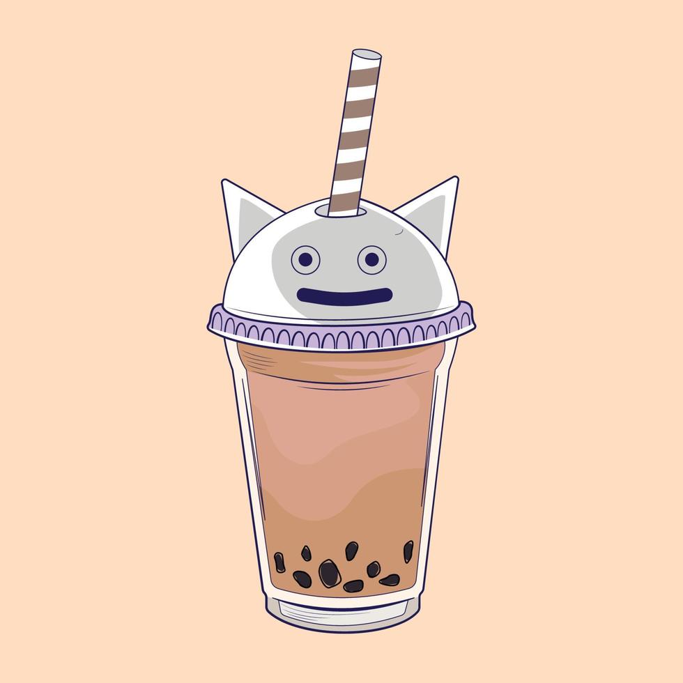 Bubble Tea Bubble Milk Drink mit schwarzer Tapioka Köstlicher Milchshake mit abgedeckter Glaskugel vektor