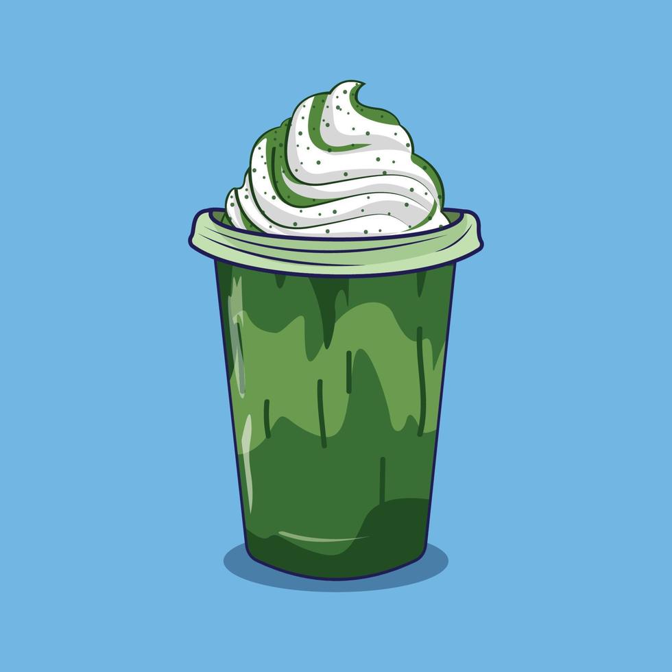 matcha mjölk iste med boba cream topping med ett stänk av tepulver vektorillustration vektor